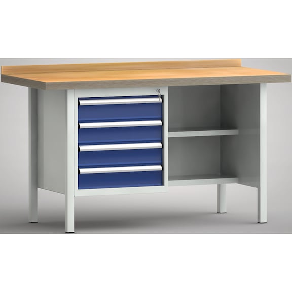 KLW Ergo-Profi-Werkbank 1 Rückbrett, 1 Gehäuse 4 Schubladen WP138E-1500M45-E7022 - Werkbank