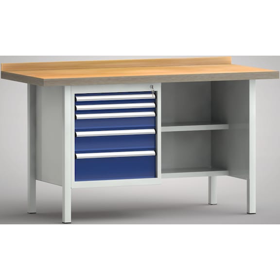 KLW Ergo-Profi-Werkbank 1 Rückbrett, 1 Gehäuse 5 Schubladen WP138E-1500M45-E7028 - Werkbank