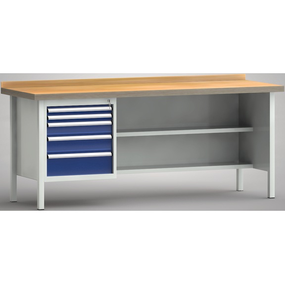 KLW Ergo-Profi workbench 1 back board, 1 housing 5 drawers WP138E-2000M45-E1652 - Workbench
