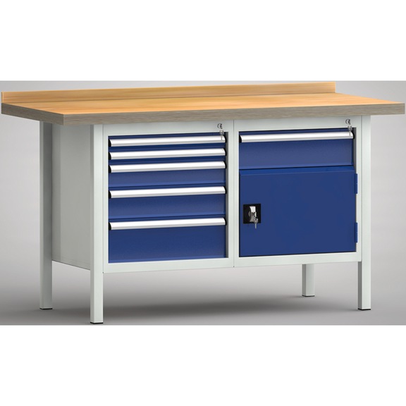 KLW Professional workbench 1500x700x845 1 back board, 2 cabinets 1 door, 6 drawers - Workbench