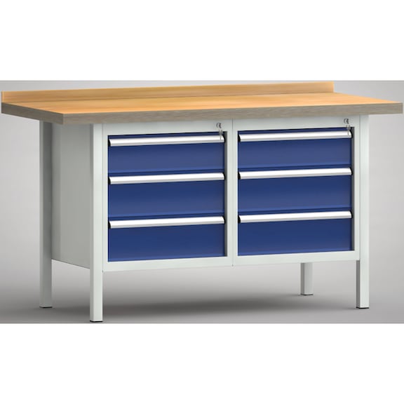 KLW Ergo-Profi workbench 1500x700x905 1 back board, 2 housings 6 drawers - Workbench