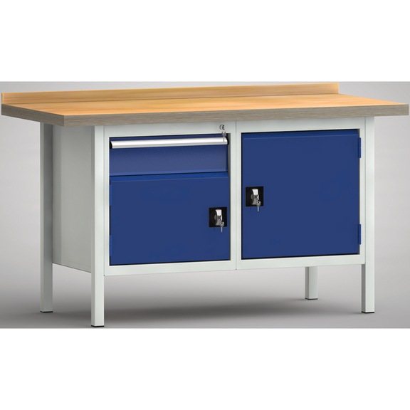 KLW Professional workbench 1500x700x845 1 back board, 2 cabinets 2 doors, 1 drawer - Workbench