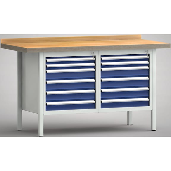 KLW Professional workbench 1500x700x845 1 back board, 2 housings 12 drawers - Workbench