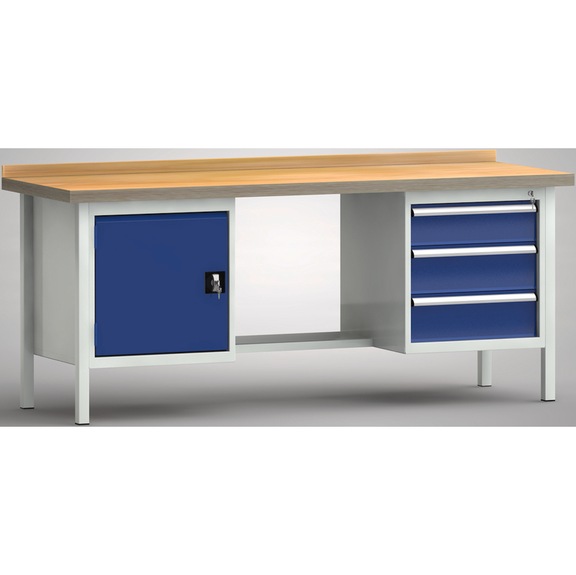 KLW Professional workbench 2000x700x845 1 back board, 2 cabinets 1 door, 3 drawers - Workbench