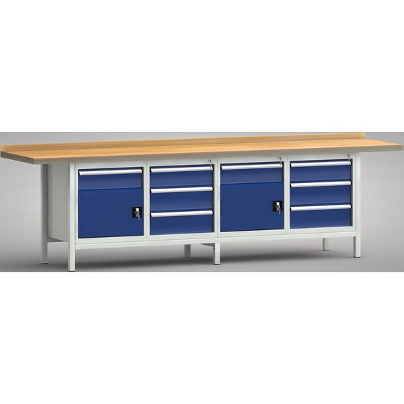 KLW Professional workbench 3000x700x845 1 back board, 4 cabinets 2 doors, 8 drawers - Workbench