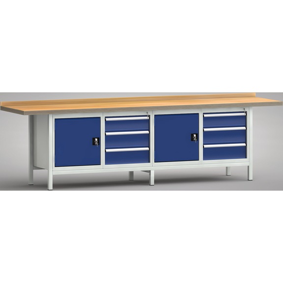 KLW Professional workbench 3000x700x845 1 back board, 4 cabinets 2 doors, 6 drawers - Workbench