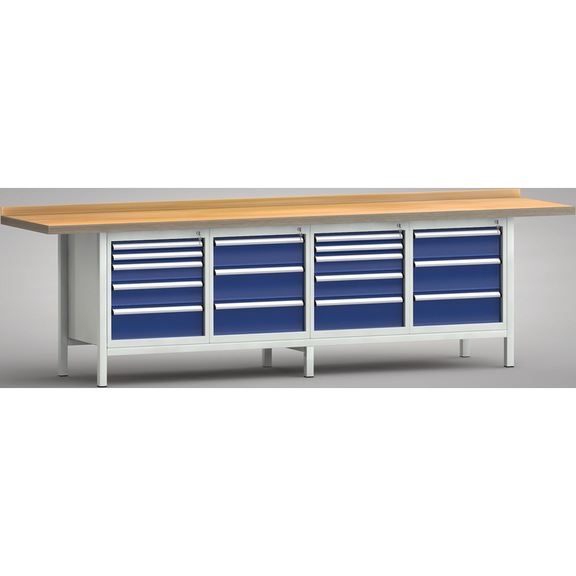 KLW Professional workbench 3000x700x845 1 back board, 4 housings 16 drawers - Workbench