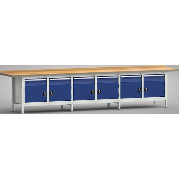 KLW Standard-Werkbank 4000x700x840Gehäuse 6 Türen, 6 Schubladen - Werkbank