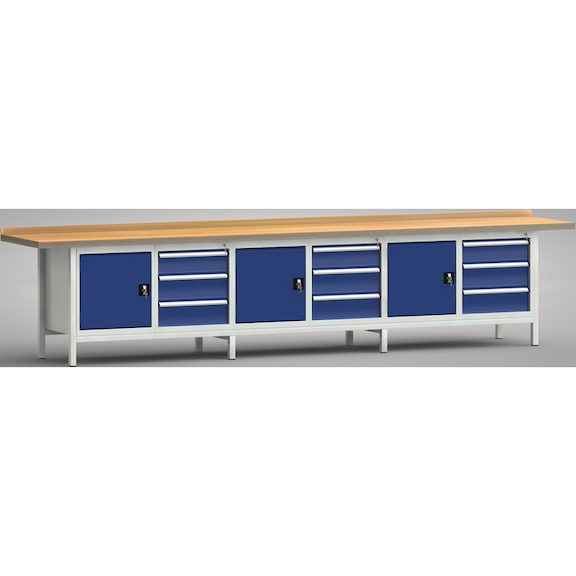 KLW Ergo standard workbench 4000x700x900 Housing 3 doors, 9 drawers - Workbench