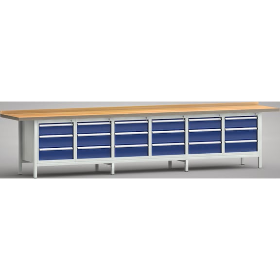 KLW Professional workbench 4000x700x845 1 back board, 4 housings 18 drawers - Workbench
