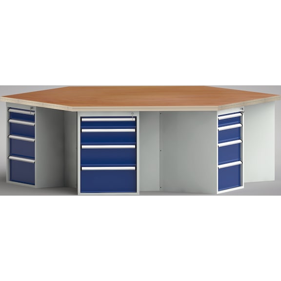 KLW Ergo workbench 6-corner 2700x2338x905 with 6 housings and 24 drawers - Workbench