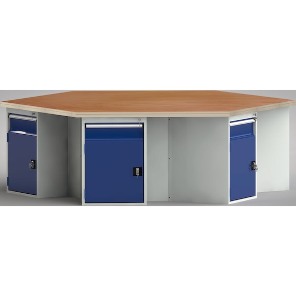 KLW Ergo workbench 6-corner 2700x2338x905 with 6 cabinets, 6 doors and 6 drawers - Workbench