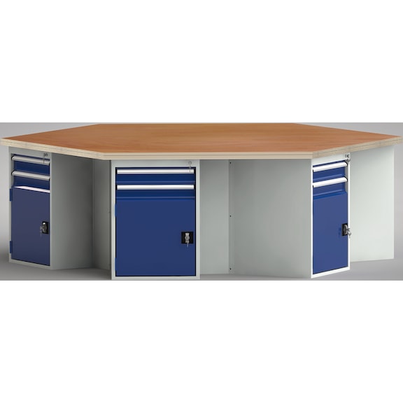 KLW Standard-Werkbank 6-Eck mit 6 Türen und 12 Schubladen WS620N-1350M40-E8013 - Werkbank