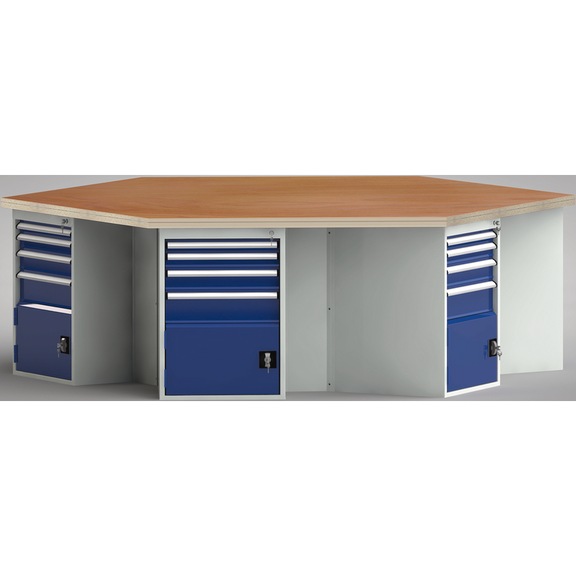 KLW Ergo standard workbench 6-corner 2700x2338x840 with 6 doors and 12 drawers - Workbench