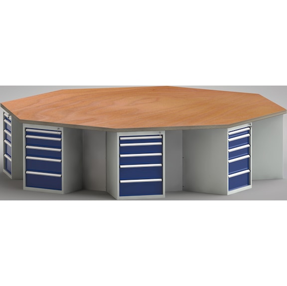 KLW Ergo workbench 8-corner with 8 cabinets and 40 drawers WP670E-1350M45-E8005 - Workbench