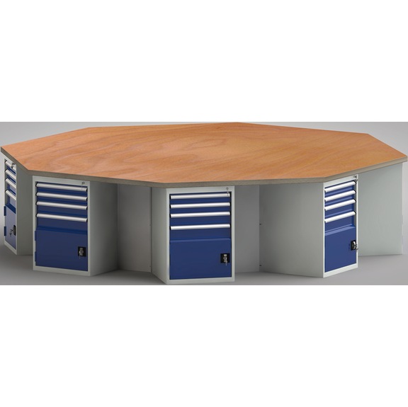 KLW Ergo workbench 8-corner with 8 doors and 32 drawers WP670E-1350M45-E8009 - Workbench