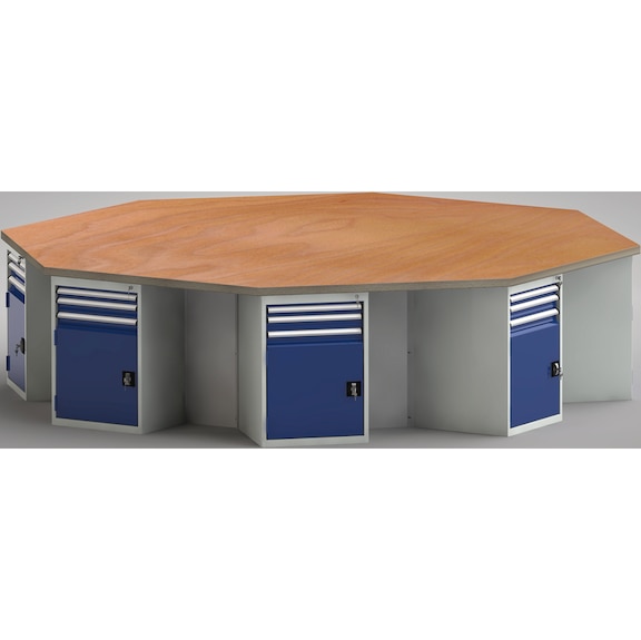 KLW 8-corner workbench with 8 cabinets, 8 doors and 24 drawers WP670N-1350M45-E8010 - Workbench