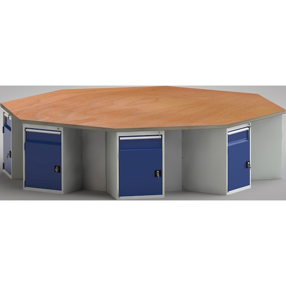 KLW Standard workbench 8-corner 3259x3259x840 with 8 doors and 8 drawers - Workbench