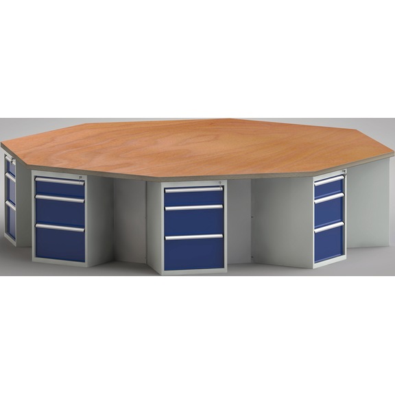 KLW Ergo-Standard-Werkbank 8-Eck mit 24 Schubladen WS670E-1350M40-E8017 - Werkbank