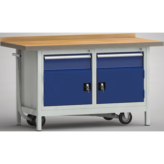 KLW standard workbench mobile 1500x700x840 2 housings, 2 doors and 2 drawers - Workbench