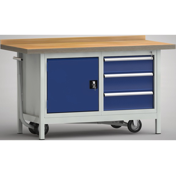 KLW standard workbench mobile 1500x700x840 2 housings, 1 door and 3 drawers - Workbench