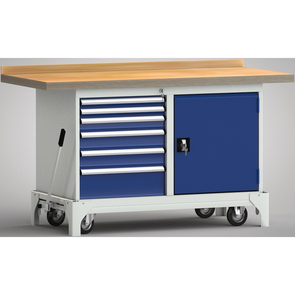 KLW Professional workbench, mobile 1500x700x866 2 cabinets, 1 door and 6 drawers - Workbench