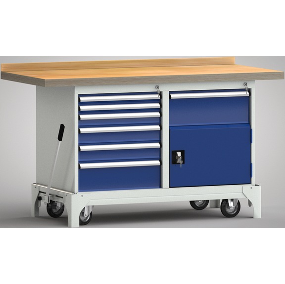 KLW standard workbench mobile 1500x700x866 2 cabinets, 1 door and 7 drawers - Workbench