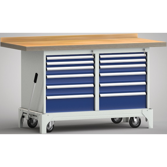 KLW professional workbench mobile with 1 back board, 2 cabinets and 12 drawers - Workbench