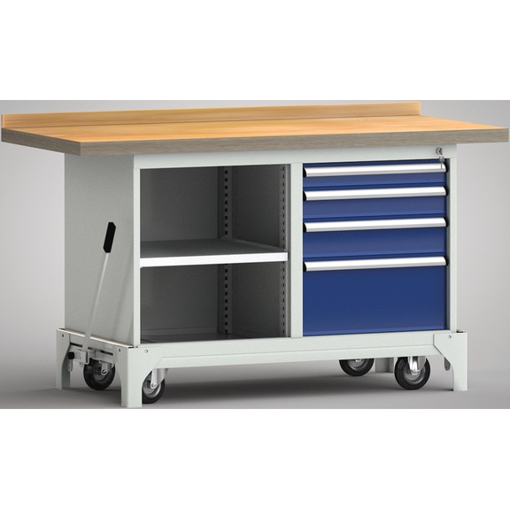 KLW Standard-Werkbank fahrbar 1500x700x866 1 Gehäuse und 4 Schubladen - Werkbank