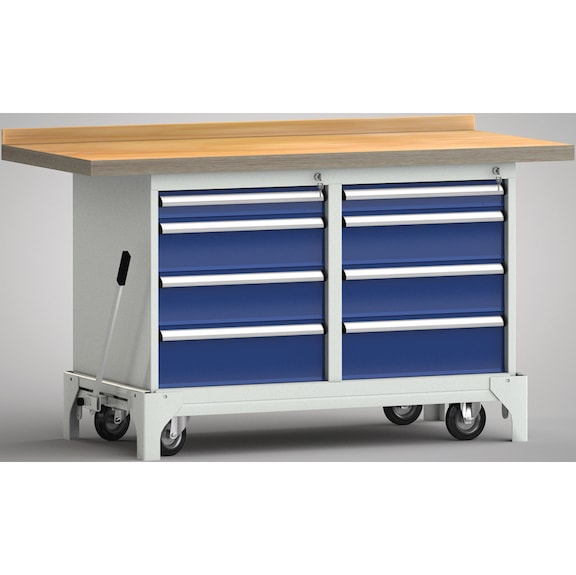 KLW professional workbench mobile with 1 back board, 2 cabinets and 8 drawers - Workbench