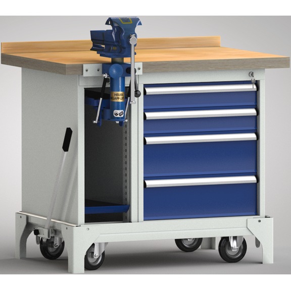 KLW professional workbench mobile 1000x700x866 2 cabinets and 4 drawers - Workbench