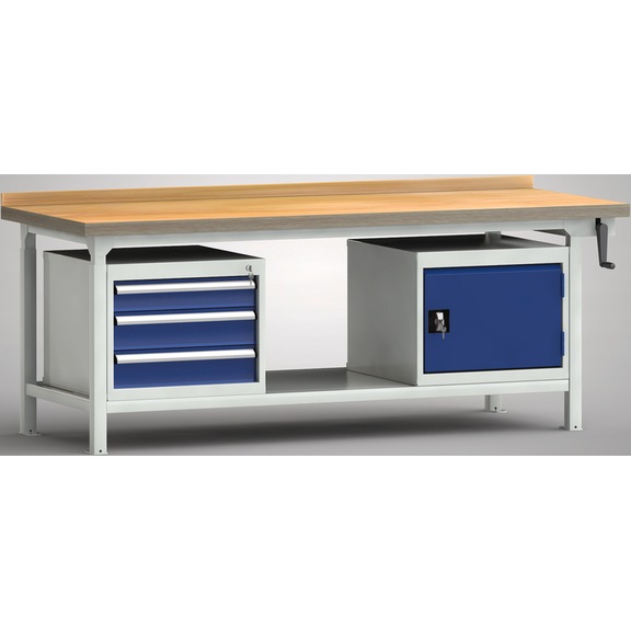 KLW professional hydraulic workbench with 2 enclosure door, 3 drawers WPHL50-20M45-E3V02 - Workbench