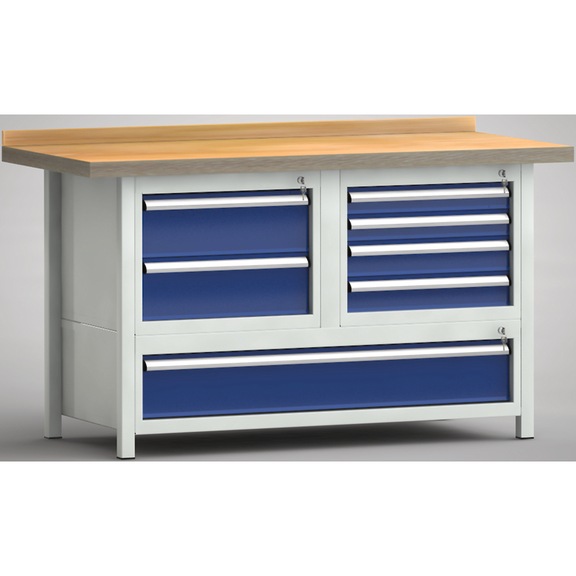 KLW Ergo-Profi workbench 1500x700x905 1 back board, 3 housings 7 drawers - Workbench