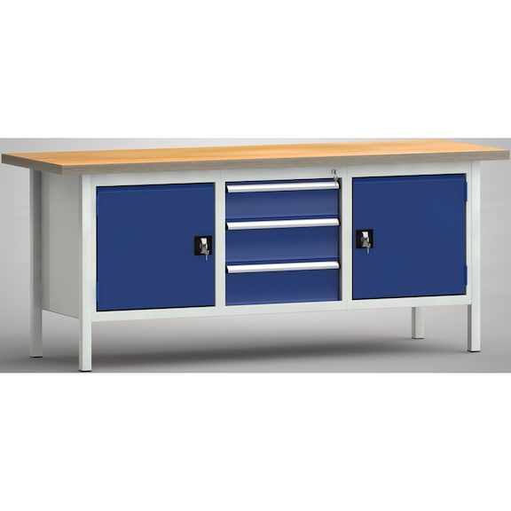 KLW Standard-Werkbank 2000x700x840 Gehäuse 2 Türen, 3 Schubladen - Werkbank