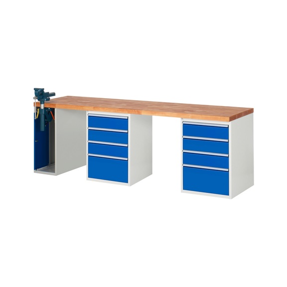 RAU Werkbank 2500x700x840mm 8xSchublade-Teilauszug 1xSchraubstockklapplift - Werkbank Serie 7000 Baukastenbauweise