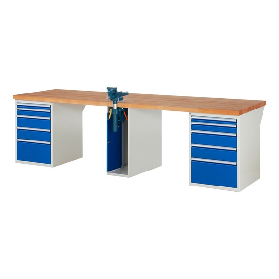RAU Workbench 3000x900x840mm 10xpartial drawer extension 1xfolding vice lift - Workbench series 7000
