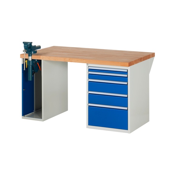 RAU Werkbank 1500x900x840mm 5xSchublade-Teilauszug 1xSchraubstockklapplift - Werkbank Serie 7000 Baukastenbauweise