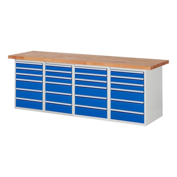 RAU Werkbank 2500x700x840mm 24xSchublade-Teilauszug Serie 7515A5 - Werkbank Serie 7000 Baukastenbauweise