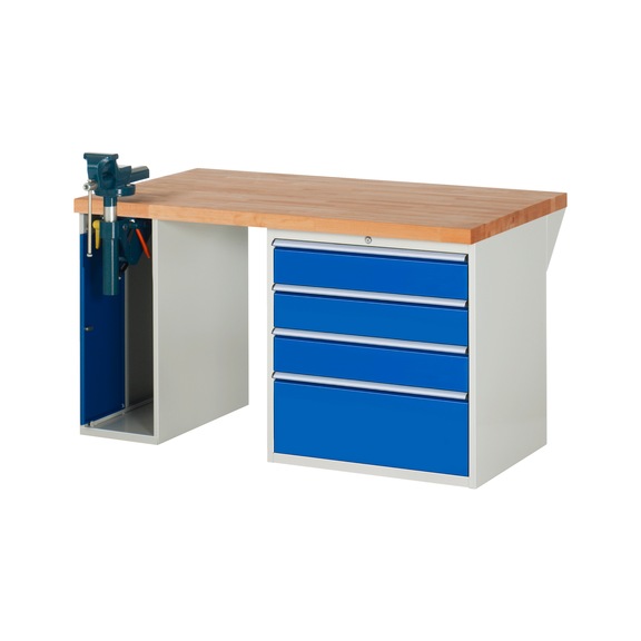 RAU Workbench 1500x900x840mm 4xpartial drawer extension 1xfolding vice lift - Workbench series 7000