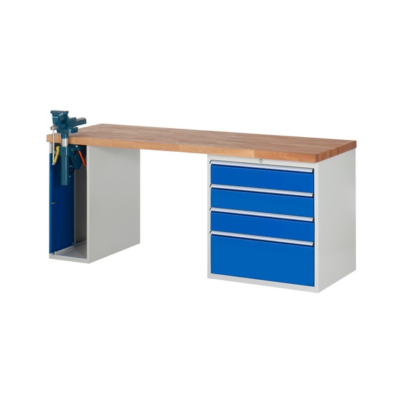 RAU Workbench 2000x700x840mm 4xpartial drawer extension 1xfolding vice lift 7000 - Workbench series 7000