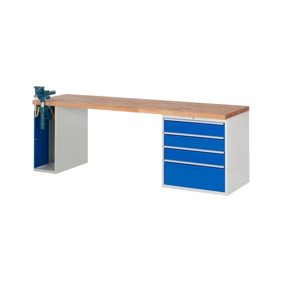 RAU Workbench 2500x700x840mm 4xDrawer Partial Extension 1xVise Folding Lift 7000 - Workbench series 7000
