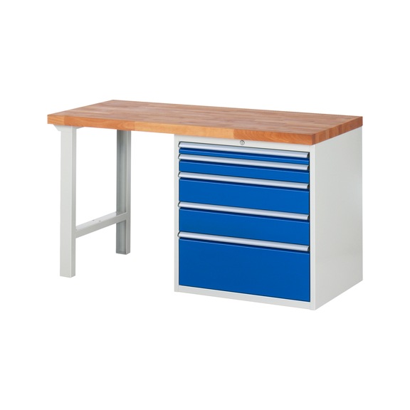 RAU Workbench 1500x700x840mm 5xDrawer Partial Extension Series 7611A1 - Workbench series 7000