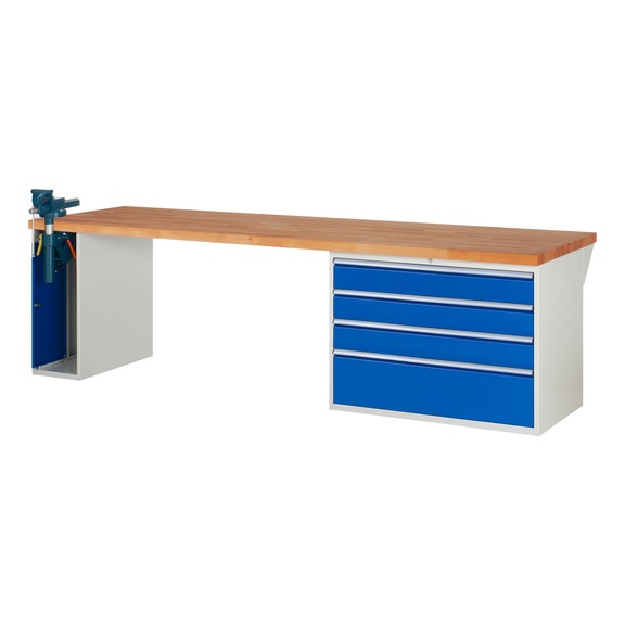 RAU workbench 3000x900x840mm 4xpartial drawer extension 1xfolding vice lift - Workbench series 7000