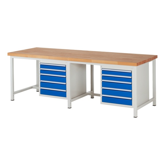 RAU Werkbank 2500x900x840mm 10xSchublade-Teilauszug Serie 8171A1 - Werkbank Serie 8000 Gestellbauweise