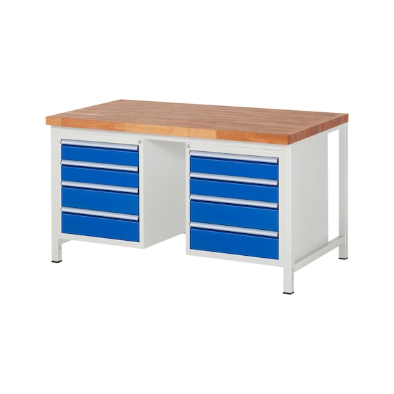 RAU Werkbank 1500x900x840mm 8xSchublade-Teilauszug Serie 8181A1 - Werkbank Serie 8000 Gestellbauweise