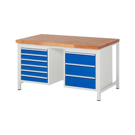 RAU Werkbank 1500x900x840mm 9xSchublade-Teilauszug Serie 8183A1 - Werkbank Serie 8000 Gestellbauweise
