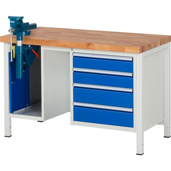 RAU Workbench 1250x700x840mm 4xDrawer Partial Extension Vice Folding Lift - Workbench series 8000