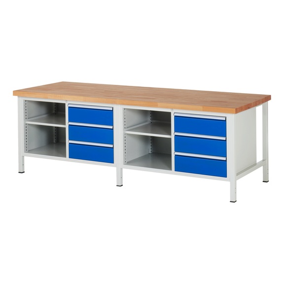 RAU Workbench 2500x900x840mm 6xpartial drawer extension Series 8462A2 - Workbench series 8000