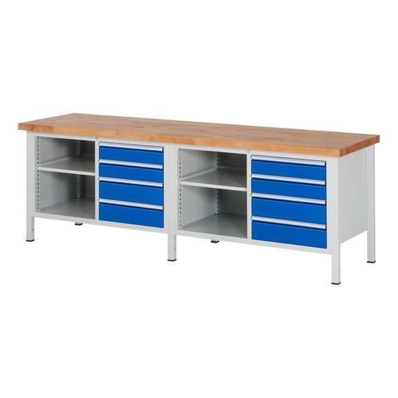 RAU Workbench 2500x700x840mm 8xpartial drawer runner Series 8463A2 - Workbench series 8000