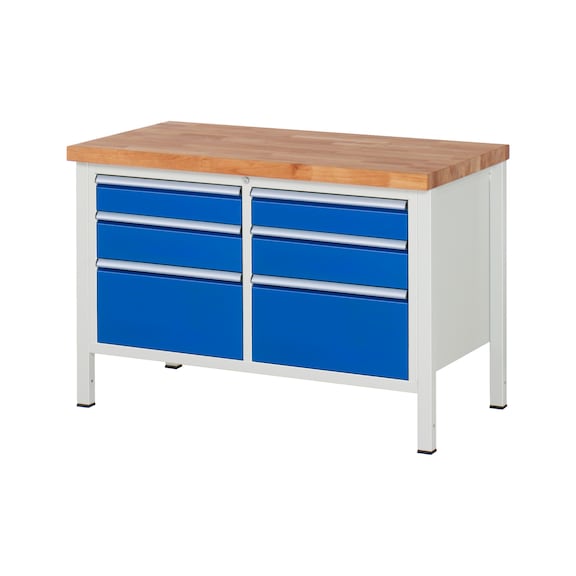 RAU Workbench 1250x700x840mm 6xpartial drawer runner Series 8475A2 - Workbench series 8000